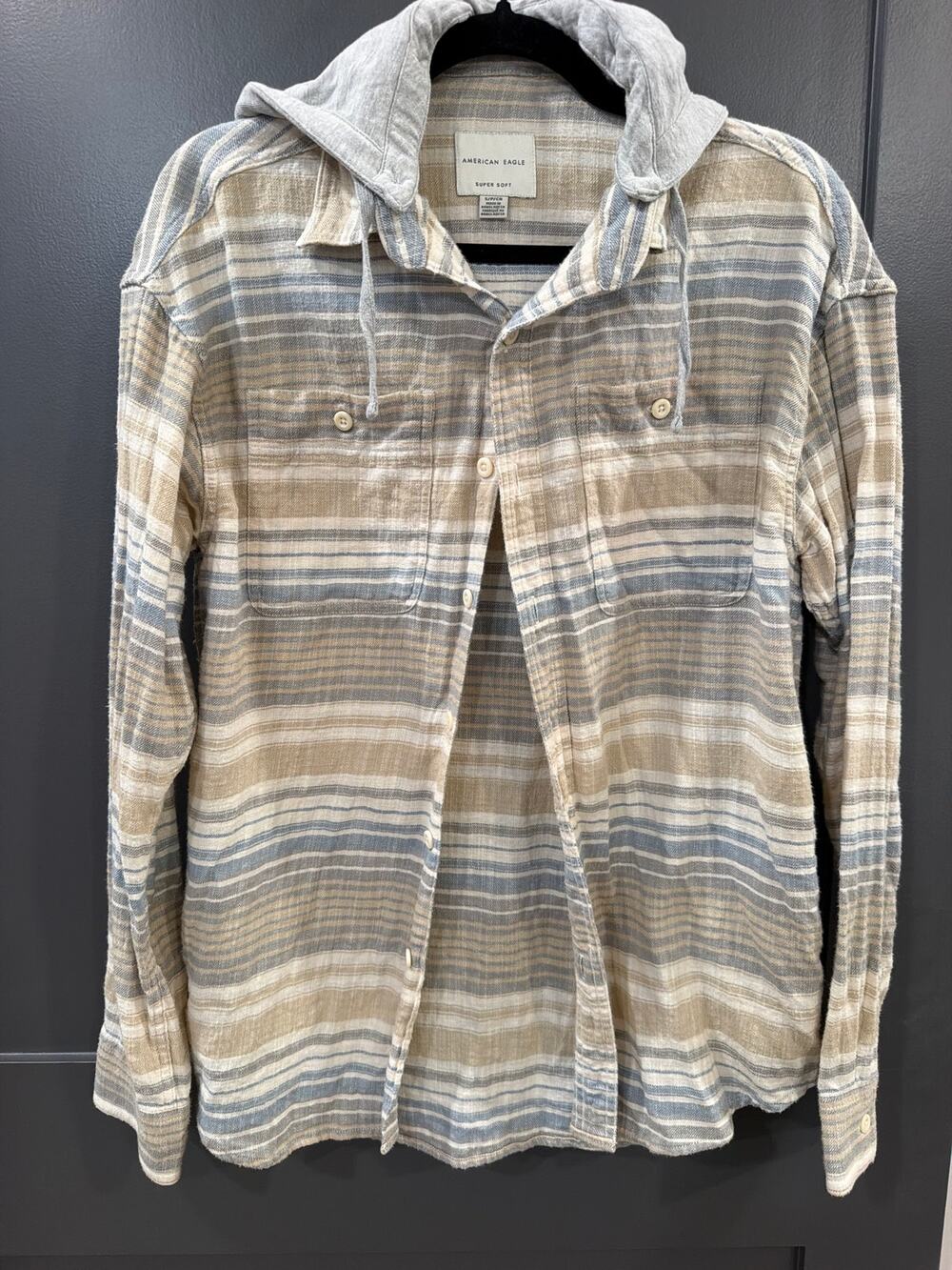 American eagle men long sleeve striped shirt hoodie button down soft
